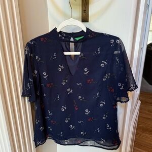 Dip Navy Sheer Floral Blouse